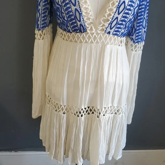 Free People Blue and Cream Mini Dress - Picture 4 of 13
